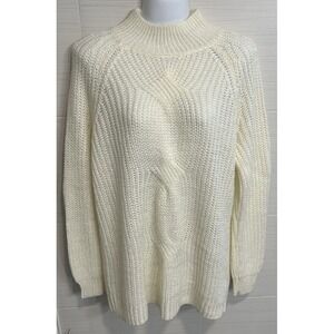 Calvin Klein Soft‎ Fuzzy Ivory Pullover Mock Neck Sweater L, Cozy Cabin Romance